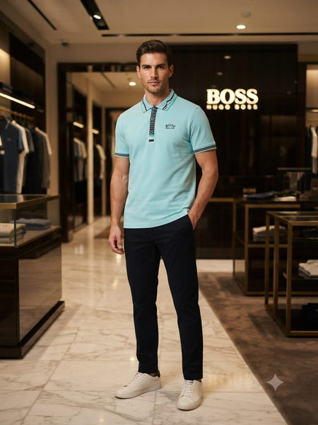 Men Sky Blue Premium Polo T-Shirt with Contrast Collar