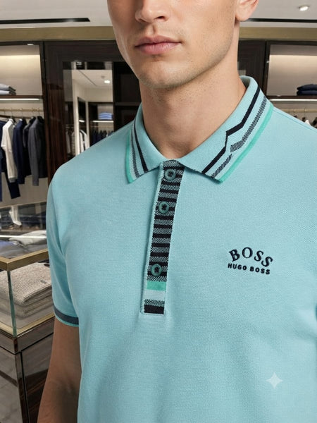 Men Sky Blue Premium Polo T-Shirt with Contrast Collar