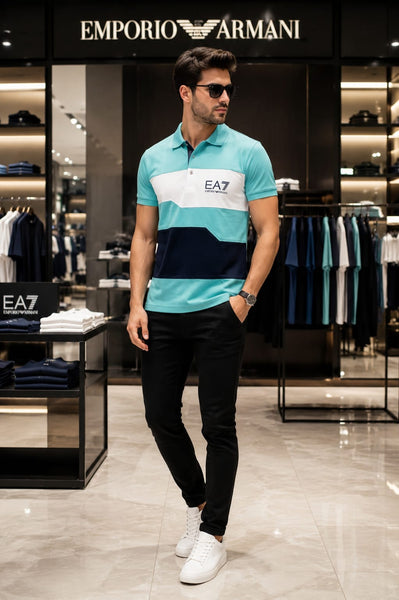 Men Premium Color Block Polo T-Shirt Smart Casual Half Sleeve Tee