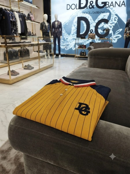 Men Mustard Pinstripe Polo T-Shirt Contrast Sleeve Casual Wear