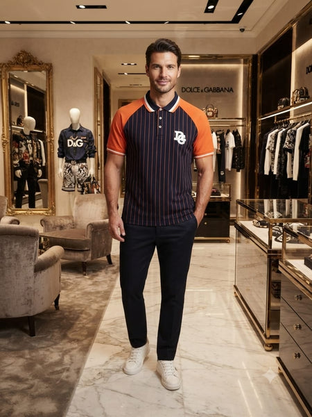 Men Trendy Black Polo Neck T-Shirt Vertical Stripe Design Soft & Breathable Casual Wear