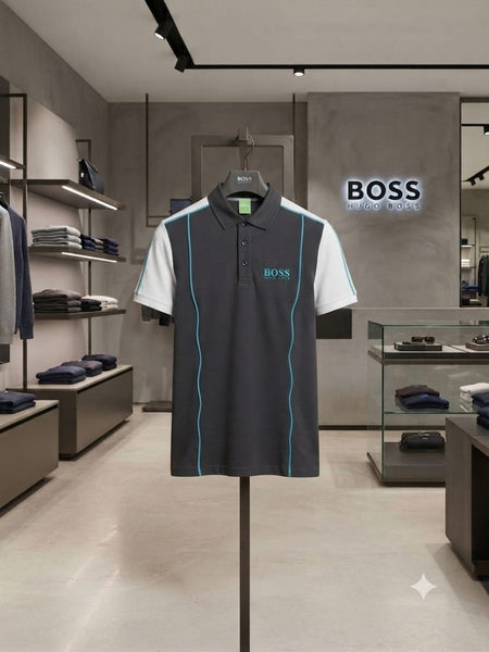 Men Premium Charcoal Grey Polo T-Shirt with Contrast White Sleeves