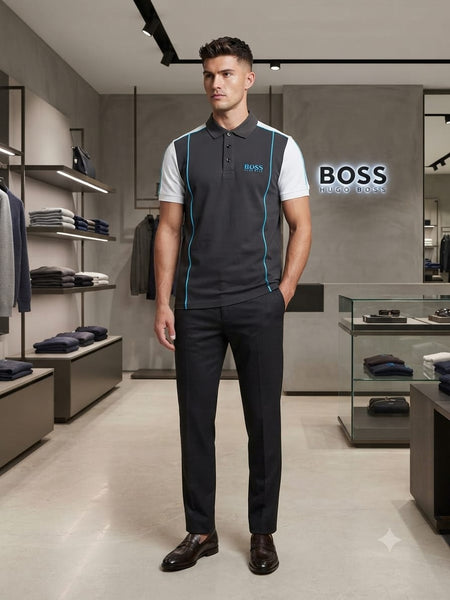 Men Premium Charcoal Grey Polo T-Shirt with Contrast White Sleeves