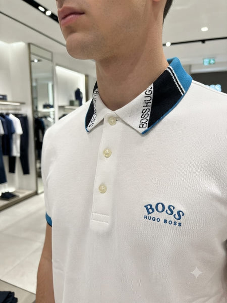Men Premium White Polo T-Shirt with Contrast Collar Smart Casual Half Sleeve Tee