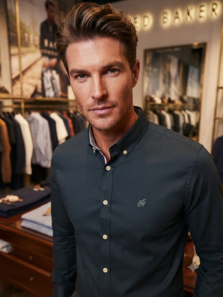 Men Premium Dark Teal Button-Down Casual Shirt Full Sleeve Shirt with Embroidered Logo