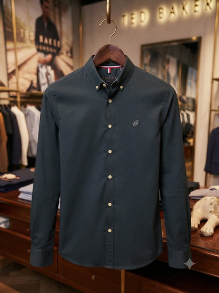 Men Premium Dark Teal Button-Down Casual Shirt Full Sleeve Shirt with Embroidered Logo
