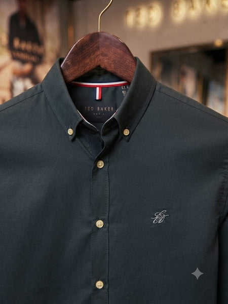 Men Premium Dark Teal Button-Down Casual Shirt Full Sleeve Shirt with Embroidered Logo