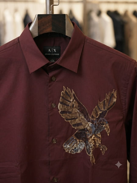 Men Premium Maroon Eagle Casual Shirt Full Sleeve Button-Down Stylish Shirt