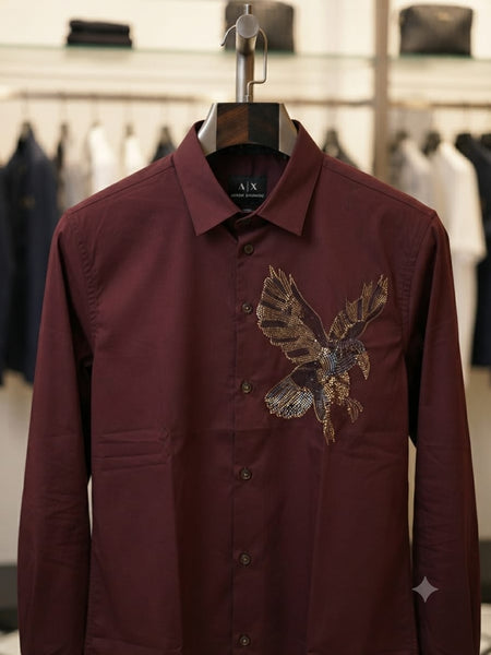 Men Premium Maroon Eagle Casual Shirt Full Sleeve Button-Down Stylish Shirt