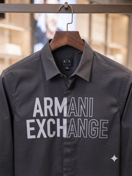 Men Premium Charcoal Grey Logo Print Casual Shirt Full Sleeve Button-Down Stylish Shirt