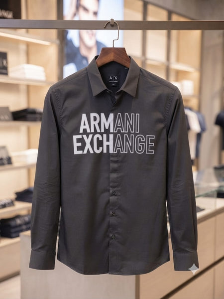 Men Premium Charcoal Grey Logo Print Casual Shirt Full Sleeve Button-Down Stylish Shirt