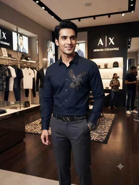 Men Premium Navy Blue Eagle  Casual Shirt