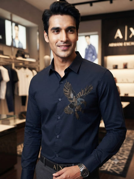 Men Premium Navy Blue Eagle  Casual Shirt