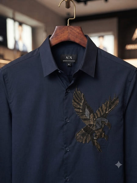 Men Premium Navy Blue Eagle  Casual Shirt