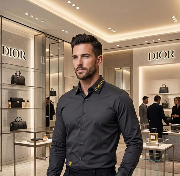 Premium Men Charcoal Grey Full Sleeve Casual Shirt with Contrast Collar Detail