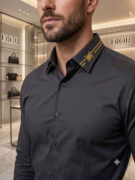Premium Men Charcoal Grey Full Sleeve Casual Shirt with Contrast Collar Detail