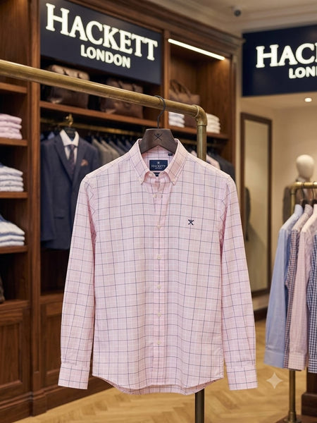 Premium Men Light Pink Checkered Full Sleeve Casual Shirt