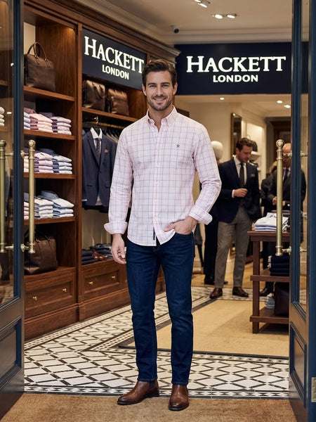Premium Men Light Pink Checkered Full Sleeve Casual Shirt