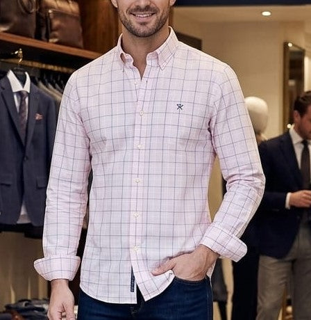 Premium Men Light Pink Checkered Full Sleeve Casual Shirt