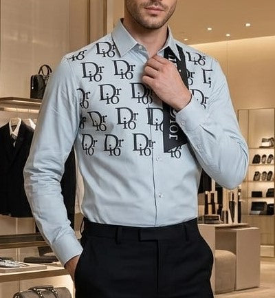 Men Premium Light Blue Printed Full Sleeve Casual Shirt – Modern Button-Down Shirt