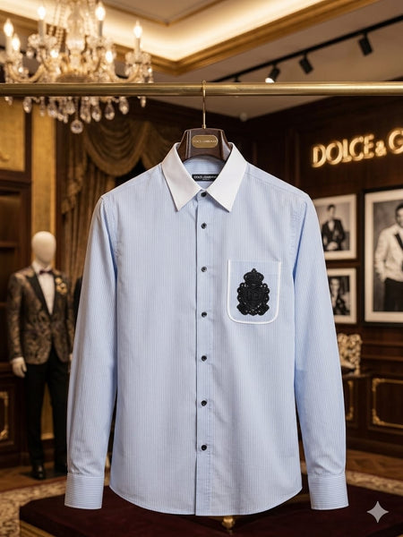 Men Premium Light Blue Full Sleeve Formal Shirt with Chest Patch