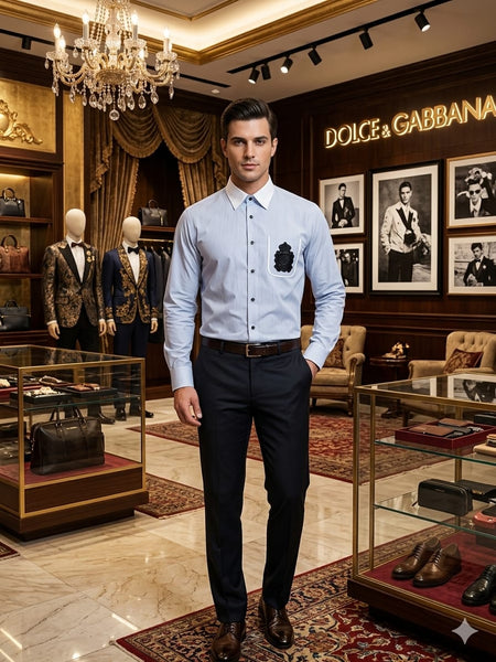 Men Premium Light Blue Full Sleeve Formal Shirt with Chest Patch