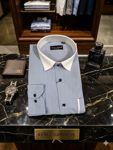 Men Premium Light Blue Full Sleeve Formal Shirt with Chest Patch