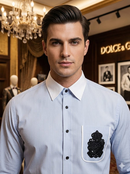 Men Premium Light Blue Full Sleeve Formal Shirt with Chest Patch