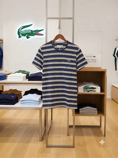 Men Navy Blue Striped Crew Neck Half Sleeve T-Shirt