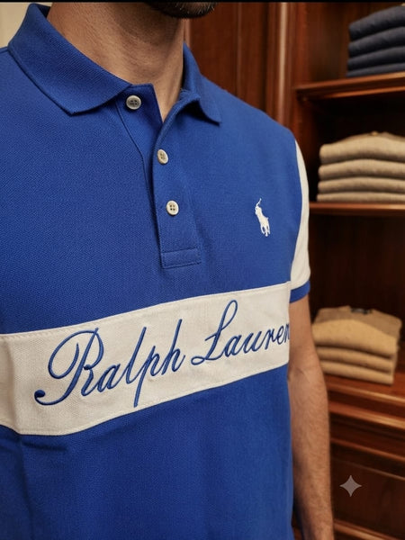 Men Blue Color block Polo T-Shirt | Premium Regular Fit