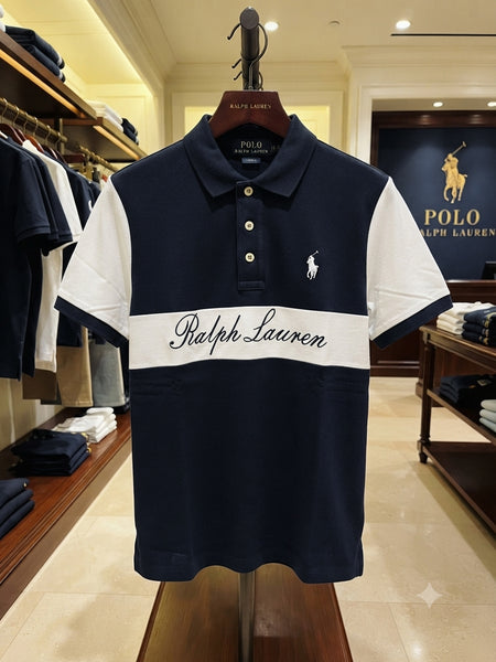 Men Navy Blue Color block Polo T-Shirt | Premium Regular Fit