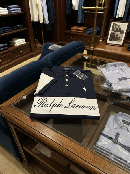 Men Navy Blue Color block Polo T-Shirt | Premium Regular Fit
