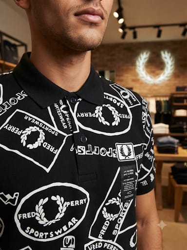 Men Black Graphic Print Polo T-Shirt | Premium Regular Fit | Short Sleeve Casual Polo