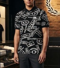 Men Black Graphic Print Polo T-Shirt | Premium Regular Fit | Short Sleeve Casual Polo
