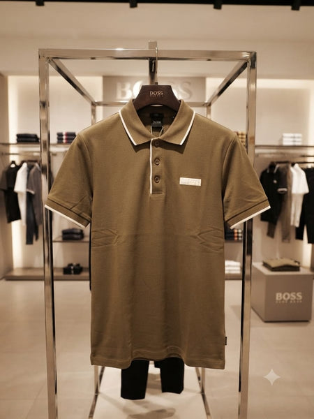Men Premium Olive Green Polo T-Shirt with Contrast Tipped Collar | Regular Fit