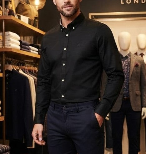 Men Premium Black Full Sleeve Button-Down Formal Shirt