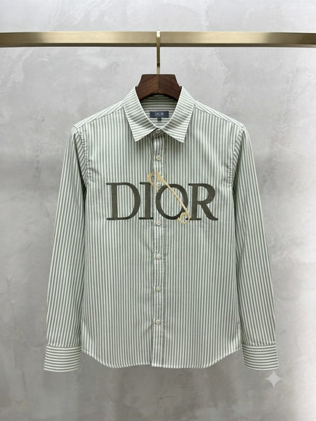 Men Premium Olive Green Striped Full Sleeve Casual Shirt with Chest Graphic Detail