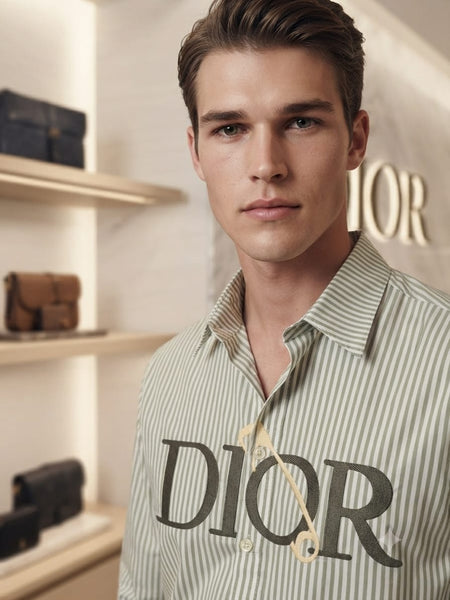 Men Premium Olive Green Striped Full Sleeve Casual Shirt with Chest Graphic Detail