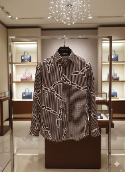Men Premium Brown Geometric Chain Print Full Sleeve Casual Shirt