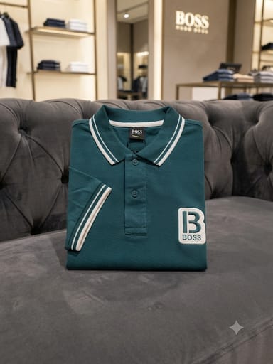 Men Premium Teal Green Polo T-Shirt with Contrast Tipped Collar & Chest Patch