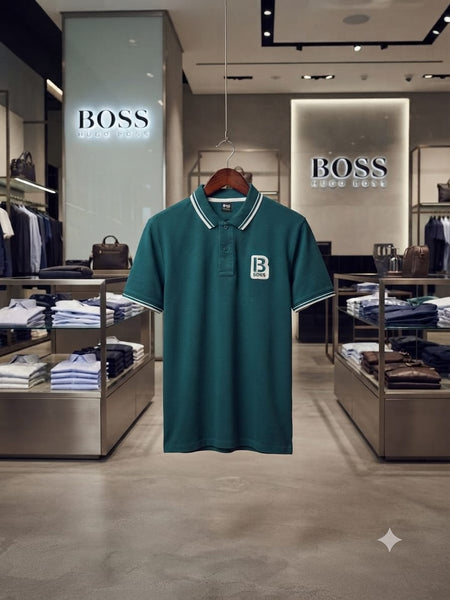Men Premium Teal Green Polo T-Shirt with Contrast Tipped Collar & Chest Patch