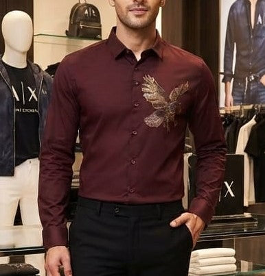 Men Maroon Premium Full Sleeve Casual Shirt | Regular Fit