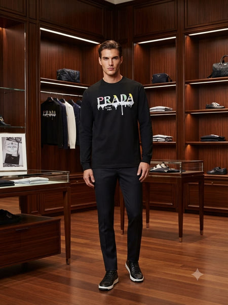 Premium Men's Black Graphic Full Sleeve T-Shirt – Regular Fit Crew Neck