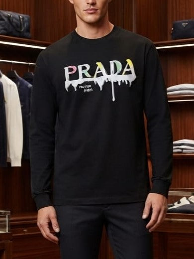 Premium Men's Black Graphic Full Sleeve T-Shirt – Regular Fit Crew Neck