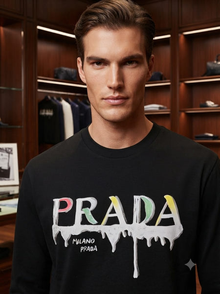 Premium Men's Black Graphic Full Sleeve T-Shirt – Regular Fit Crew Neck
