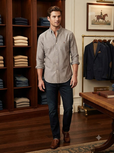 Premium Men's Vertical Stripe Full Sleeve Shirt | Regular Fit Casual Formal Shirt