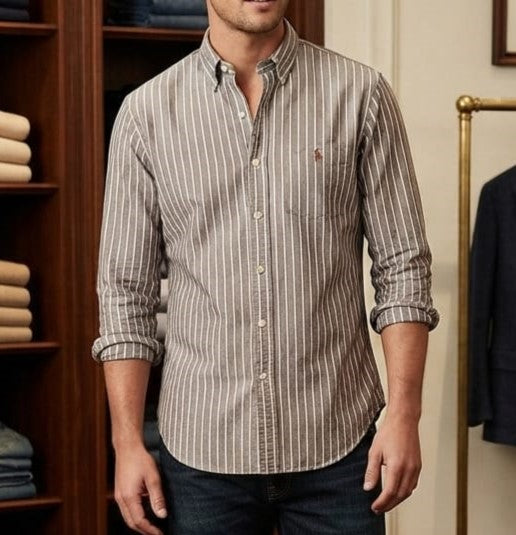 Premium Men's Vertical Stripe Full Sleeve Shirt | Regular Fit Casual Formal Shirt