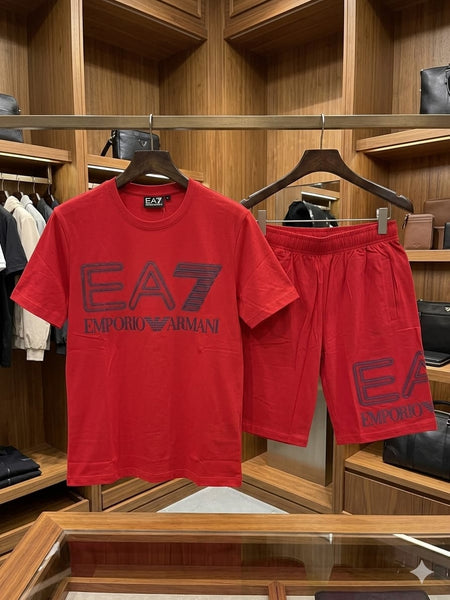 Men Premium Red T-Shirt & Shorts Co-Ord Set
