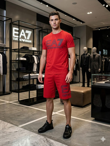 Men Premium Red T-Shirt & Shorts Co-Ord Set