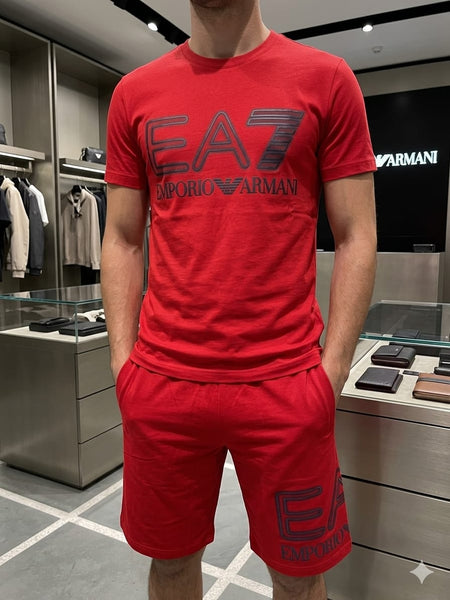 Men Premium Red T-Shirt & Shorts Co-Ord Set